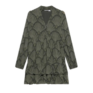 Mint Velvet Khaki Printed Long Sleeve Mini Dress